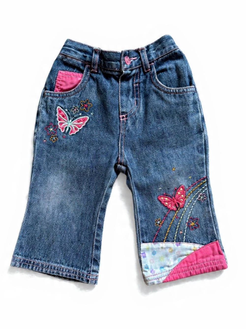 6M Y2K Nevada Baby Jeans – Embroidered Butterfly Denim Pants with Pink Accents
